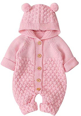 VICROAD Baby huva stickade sparkbyxor nyfödda flickor pojkar onesies varm tröja overall kläder