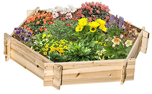 Outsunny Hochbeet Holz Sechseckig DIY 100 x 92 x 16 cm Natur