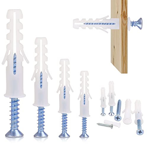 Plasterboard Plugs, 112 Pcs Wall Plugs, Raw Plugs for Plasterboard, Plasterboard Fixings, Screws And Wall Plugs Set, Wall Fixings for Masonry Plasterboard Brick Cemet Hollow Door (4 Size)