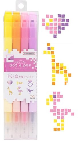 SUN-STAR DotEPen, dubbelsidig vattenbaserad markörpenna, fyrkantig prick och finpunktspenna för konst, färgning, skissning, illustrering, set med 4, en samling (gul, orange, fluorescerande rosa