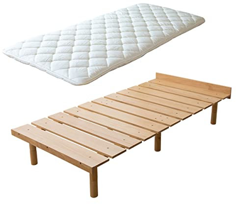 EMOOR Japanische Futon-Matratze CLASSE und Futonbett OSMOS Set 100 x 200 cm, Natur-Braun, 3 Höhen, verstellbar, einfach zu montieren, Japanisches Schlafbett Tatami-Matte Holzlatten-Bett Palettenbett