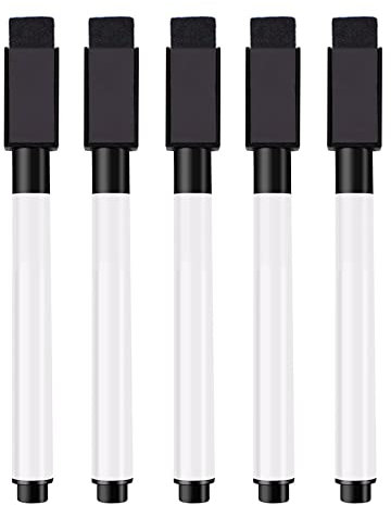 Whiteboard Marker,Whiteboard Marker 5 Stück,Dry Erase Marker für Magnettafel Flipchart,Magnetisch Whiteboard Schwamm mit Stifte,für Zuhause, Schule oder Büro,Schwarz