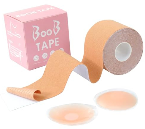 sularpek Bande Soutien Gorge Adhesif, Remonte Sein Adhesif, Soutien Gorge Adhésif Invisible, avec 1 Paires Couvre-tétons, Gel de Silice Breast Lift Tape pour Bonnet AE Gros Seins