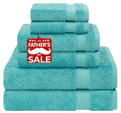 Cotton Paradise 6-teiliges Handtuch-Set, 100% Baumwolle, weich, saugfähig, türkische Handtücher für Badezimmer, 2 Badetücher, 2 Handtücher, 2 Waschlappen, türkisfarbenes Handtuch-Set