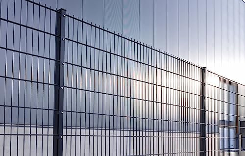 FEUER-ZAUN Doppelstabmattenzaun 656 | Komplett Set | Anthrazit | Zaun Set | Stabmattenzaun Pfosten mit Leiste 10-203 cm