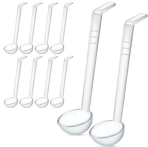 Tioncy 10 Pcs 1 oz Small Ladle 7.1 Inches Mini Ladle for Serving Sauce, Soup, Dressing, Punch Bowl, Gravy, Cocktail, Fruit Juices Reusable Plastic Long Handle Spoon for Party Banquets Catering(Clear)