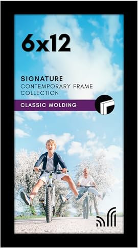 Americanflat Cadre photo en bois d'ingénierie avec verre résistant aux chocs, matériel de suspension et chevalet – Cadre photo panoramique pour mur ou table – Noir – 15,2 x 30,5 cm