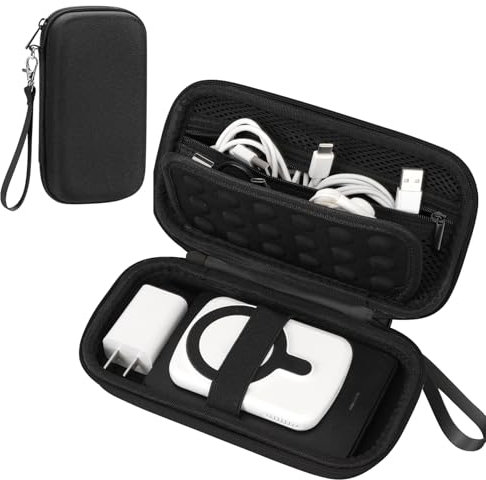 Teskyer Organizador de Cables - Carcasa Rígida, Impermeable, Protección Mejorada, Portátil, Accesorios de Viaje, (17,5 x 9,5 x 5,5 cm) - Diseño Compacto, Negro