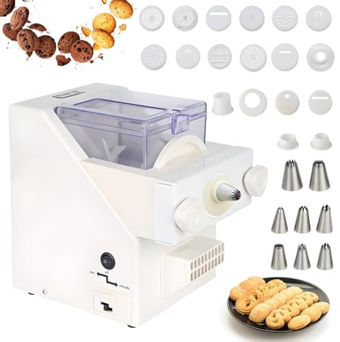 Macchina per Biscotti, Macchina Automatica per Biscotti, 8 ugelli sostituibili, 6 stampi per Biscotti, Macchina per Biscotti Fai da Te elettrica da 180 W, velocità da 50 a 60 Giri al Minuto