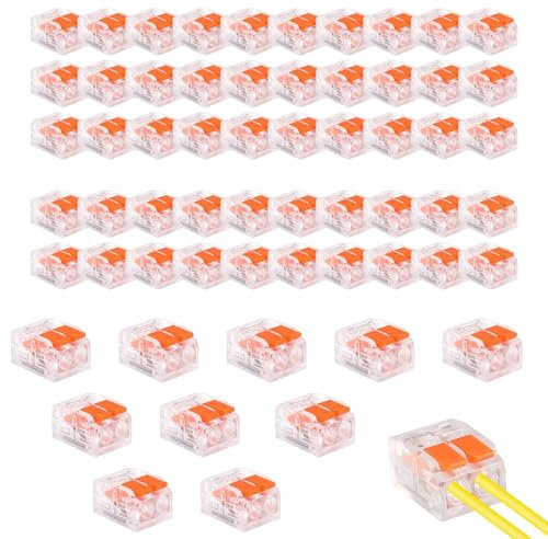 JKITNHJOT Kabelverbinder, 50 Stück Kabelklemmen mit Betätigungshebel, Verbindungsklemmen 2 polig, Verbindungsklemme für Feste Kabe