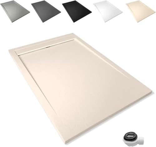 Plato Antideslizante 80x160cm Ducha - Resina Resistente a Agentes Químicos - Antibacteriano - Incluye Rejilla Desagüe y Válvula Sifón