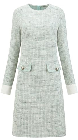 Hobemty Women's Tweed Dress Formal Work Long Sleeve Sheath Dresses Large Cyan Blue