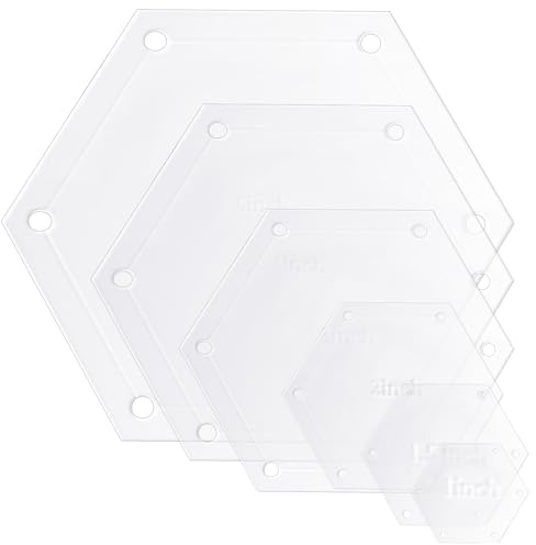 BOXOB 6pcs Ensemble de Gabarit Quilting Hexagonaux, 1 1,5 2 3 4 5 Acrylique Gabarit Patchwork Quilting Règles pour Patchwork Couture Découpe et Bricolage