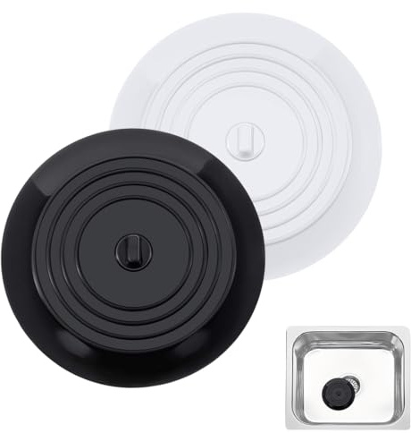 YUVKIN 2 Pezzi Tappi di Scarico in Silicone Copri Scarico per Vasca da Bagno, Universale per Lavello Cucina, Doccia, Vasca, Lavandino (Bianco, Nero)