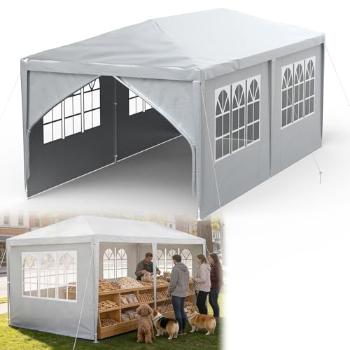 YRHome Tonnelle 3 x 6 m - Tente stable, imperméable, résistante à l'hiver, protection UV, tonnelle de jardin, chapiteau, bière, camping, tente avec parois latérales et fenêtres pour jardin et camping