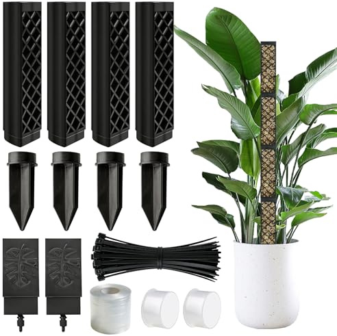 BORDEAG Asta Per Muschio Monstera, 4 Pezzi Da 36 Cm, Nero, Con 4 Picchetti E 100 Fascette Per L'Allenamento Di Piante Che Si Arrampicano Verso L'Alto