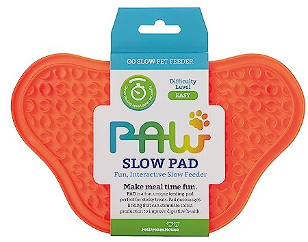 PetDreamHouse Paw Feeder Lick Pad Dog Treat Distraction Mat Vasca o Doccia aspirazione per leccare Pasta, sugo, Yogurt o Burro di Arachidi, Arancia