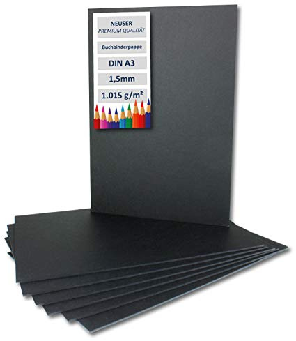 Carton de reliure pour livre, 1,5 mm d’épaisseur – Carton très résistant Lot de 10 DIN A3 noir - 1,5 mm.