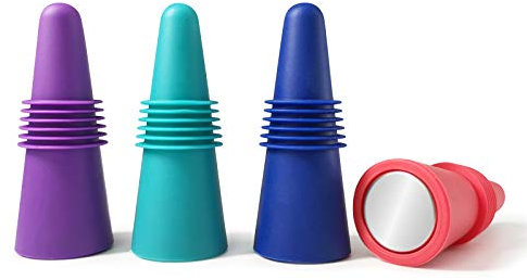 Aipker Lot de 4 bouchons de bouteille de vin réutilisables en silicone multicolore pour bouteilles en verre