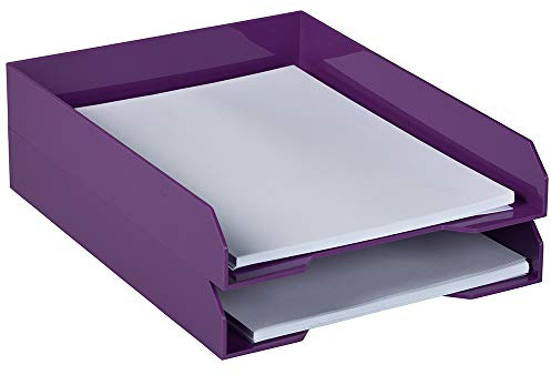 JAM PAPER Stackable Paper Trays - Purple - Desktop Document, Letter, & File Organizer Tray - 2/Pack
