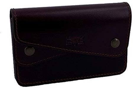 MIKA 28058802 - Geldbörse aus Echt Leder/Sattelleder, Portemonnaie im Querformat, Geldbeutel mit 6 Einsteckfächer für Kreditkarten und 2 Gürtelschlaufen, Brieftasche Braun, ca. 15 x 4 x 9,5 cm