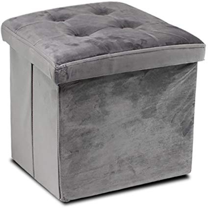 GreaTool Taburete Plegable, Reposapiés Cuadrado, Puff Almacenaje Cuadrado con Tapa, 38 X 38 X 38CM Gris (Pack 1, Gris)