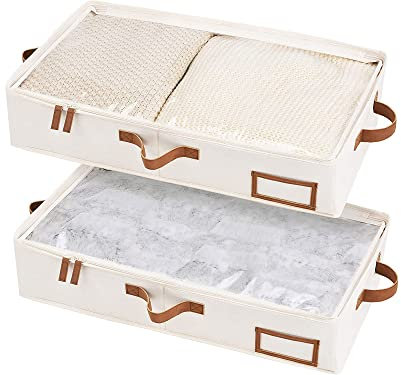 StorageWorks Underbed Storage Boxes with Lids, Under Bed Containers for Bedroom Accessories Organising Clothes Bedding, Under Bed Storage Box Organisers Sturdy and Ultra Thick, Ivory White, 2-Pack