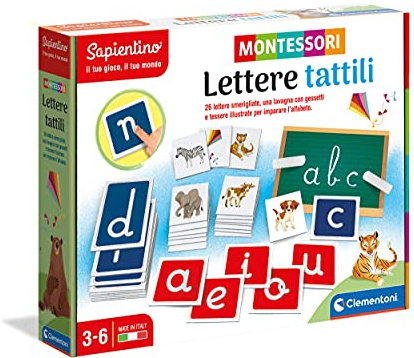 Clementoni - Montessori - Lettere tattili, Gioco educativo per Imparare l'Alfabeto per Bambini 3+ Anni, 16358