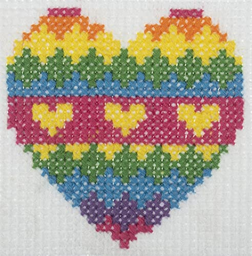 Trimits Kit per punto croce per bambini, per imparare a punto croce, istruzioni incluse (lingua italiana non garantita), 15 x 15 cm, cuore