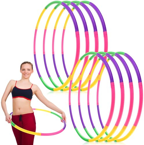 Chivao 8 Pack Color Detachable Hoop Fitness Waist Exercise Ring Plastic Exercise Hoop Adjustable Weight Size Plastic Adult Party Supplies Game Sport Gymnastic(26 Inch)