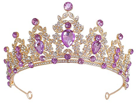 Lila Strasssteine Mädchen Kristall Tiara Hochzeit Braut Frauen Prinzessin Stirnband Krone Haarschmuck für Geburtstag Party Festzug Abschlussball Königin Kostüm Bühnenauftritte