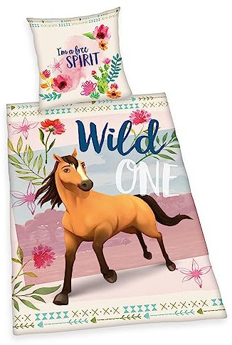 Herding Bettwäsche-Set, Spirit, Kopfkissenbezug 80 x 80 cm mit Knöpfen und Wende-Motiv, Bettbezug 135 x 200 cm, Mit Knopfverschluss, 100% Baumwolle/Linon