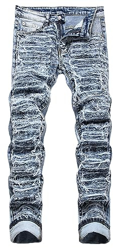 Herrdesigner snygga rippade slitna stretch lappade skinny tiggar jeans, Z Ljusblå, 48