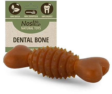 Nosli Natural Toys Dental Bone • Gummi Kauknochen für Hunde • Aus Naturkautschuk ohne Farbstoffe • Spielzeug Knochen Hund • Hundespielzeug Knochen mit Noppen • Hundeknochen Naturgummi (M)