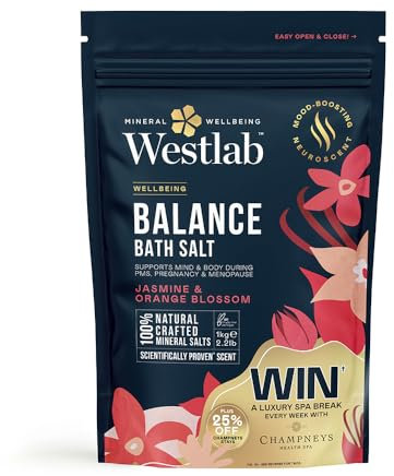 Westlab Magnesium Balance Salts 1kg - for PMS, Pregnancy & Menopause. Scientifically-Proven to Help Mind & Body Reach Harmony. Mood-Boosting Neuroscent. 100% Natural Organic Jasmine & Blossom.