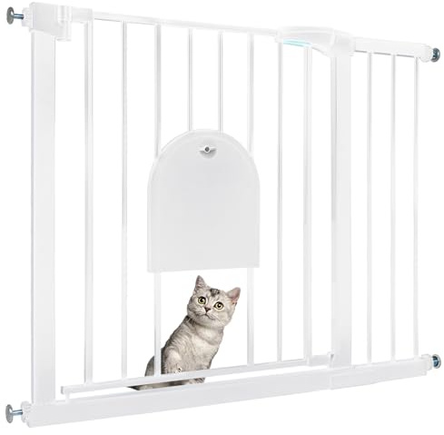 Froadp Griglia di protezione per porte per bambini, 95 – 105 cm, senza foratura, con porta per cani e gatti, orientabile su entrambi i lati, griglia di intercettazione automatica per animali