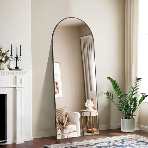 NIMURY Bogen Ganzkörperspiegel, 165 x 60 cm Standspiegel mit Schwarzem Aluminiumrahmen, Groß Wandspiegel Bodenspiegel für Schlafzimmer, Eingangsbereich, Flur, Heimdekoration