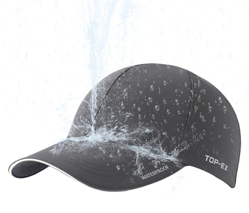 TOP-EX XL/XXL Waterproof Baseball Cap for Running Golf - Sun Rain Cap All Weather Protection UV Reflective Breathable Outdoor Hat Dark Grey