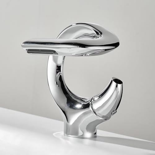 MocArt 7012 Waterfall Faucet, Bathroom S Shaped Creative Faucet, Basin Hot and Cold Mixer Tap, Hotel Bathtub Copper Tap, Ceramic Valve Core, Water Saving Design (Bright Chrome)