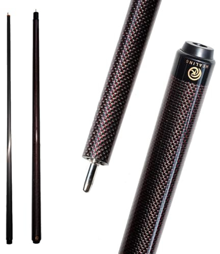 KHEALING Stecca da Biliardo in Fibra di Carbonio da 58 Pollici, Struttura 1/2, connettore a 3 Denti, Punta da 12,4 mm, 540-567 g, Adatta per Giocatori di Biliardo Professionisti (Rosso)