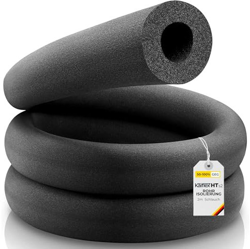Rohrisolierung Kautschuk | 2m Schlauch für Rohrdurchmesser von 15mm bis 89mm und Dämmdicke von 12,3mm bis 53mm Kaimann Kaiflex HT s2 | 50% - 100% GEG (28mm x 25,5mm | 2m | 100% GEG)