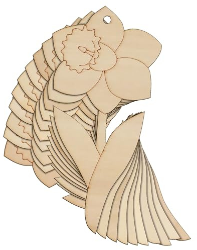10x Wooden Daffodil Flower Leaves Craft Shape 3mm Ply Spring Trees Gardening(6 x 2.9cm,Hole Top Centre)