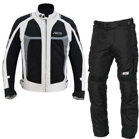 BOSmoto Motorradanzug Textil mit Protektoren – Atmungsaktive und wasserdichte Motorradbekleidung für Herren,Motorrad Textil Kombi Grau,Motorrad Jacke und Hose (GRAY, 3XL)