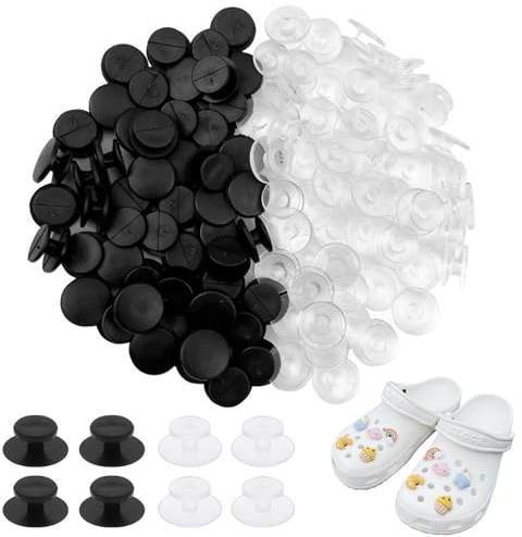 200 Pcs Buckle Plastic Button, 2 Colors Black and Transparent Buttons Charm Backs Accessories for Kids, Wristband Charm Backs for DIY Shoes Black Buttons Accessories