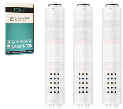 BECMai 3-Pack Filter för Duschhuvud, PP-Bomull med Flera Mineralkulor och Lager av Aktivt Kol, ErsäTtningsfilter för Hårt Vatten, Filterkulor för Mjukt Vatten
