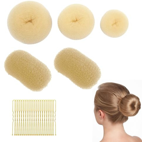 25 Pcs Hair Donut Bun Maker Set, Hair Padding with 20 golden Hairs Pins, Beige Donut Bun Maker, Shaper Set for Dancers, Ballerinas, Girls Etc and Daily Hairstyles DIY (Beige)