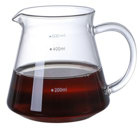 Qtuie Kaffeekanne Glas Pour Over Coffee Server Hitzebeständige Borosilikatglas Karaffe mit V-Ausguss & Ergonomischem Griff, 600ml Manuell Geblasene Teekanne für Kaffee & Tee, Transparente