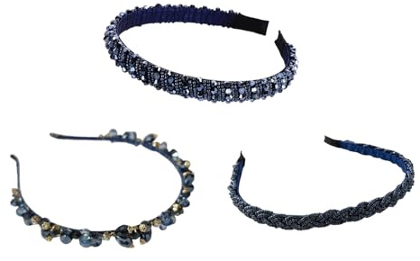 Rainway 3 cerchietti per capelli con strass, stile retrò, da donna, blu scuro, con cristalli scintillanti, eleganti fasce per costume tradizionale Dirndl, accessorio per matrimonio, comunione