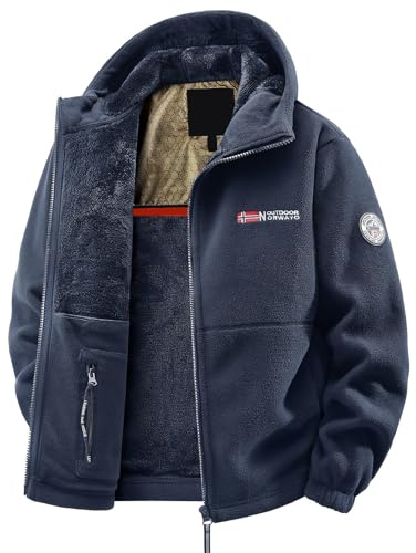 Generic Warm Hooded Winter Jacket with Zipper and Pockets, Men's Fleece Jacket for Comfort and Warmth, Windproof and Cold-Proof Ski Jacket for Outdoor Sports, navy, XXL