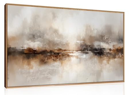 CHDITB Beige Abstract Canvas Wall Art,Brown Framed Picture Modern(59x39cm)